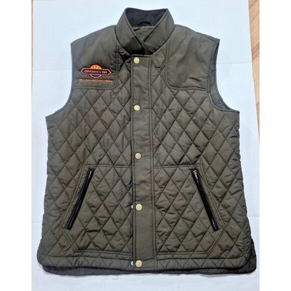 -NICE-Orvis Puffer Vest Men Sz. L Olive Green Full Zip Snap Zip Pockets Quilted - Picture 1 of 13